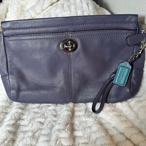 Coach Purple Clutch with Leather Material and Zipper Closure